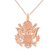 Solid Gold American Eagle Coat of Arms Pendant Necklace(Available In Yellow/Rose/White Gold)