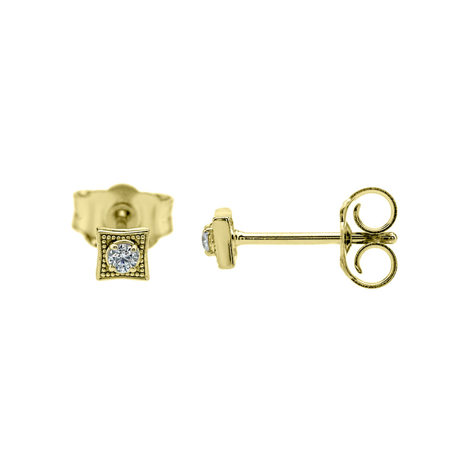Square 10K Gold with Diamond Stud Earrings(Available in Yellow/Rose and White Gold)