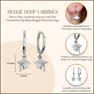 .925 Sterling Silver Graduation Cap Drop Huggie Hoop Earrings