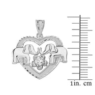 .925 Sterling Silver Elephant Heart Flower Cubic Zirconia Pendant Necklace