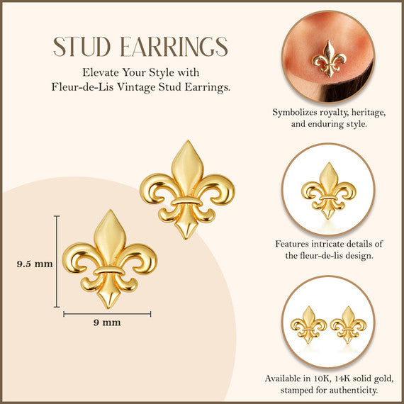 Yellow Gold French Fleur-de-Lis Stud Earrings