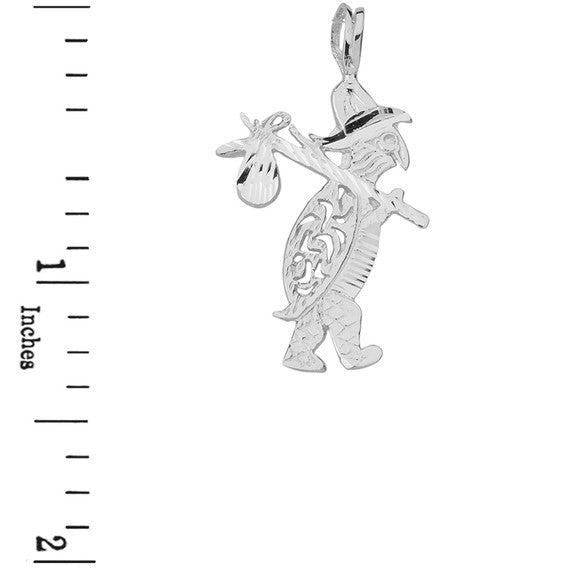 Sterling Silver Diamond Cut Traveling Turtle and Bindle Pendant Necklace