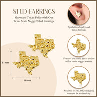 Yellow Gold Texas State Nugget Stud Earrings