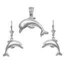 Sterling Silver Dolphin Necklace Earring Set