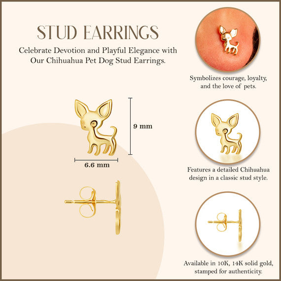 Yellow Gold Chihuahua Pet Dog Stud Earrings
