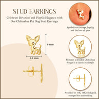 Yellow Gold Chihuahua Pet Dog Stud Earrings