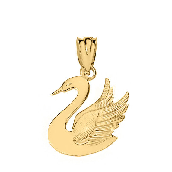 Swan Pendant Necklace in Solid Gold (Yellow/Rose/White)