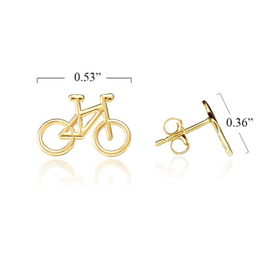 Yellow Gold Bicycle Sports Cycling Stud Earrings