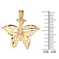 Solid Gold Filigree Diamond Cut Butterfly Pendant Necklace(Available in Yellow/Rose/White)