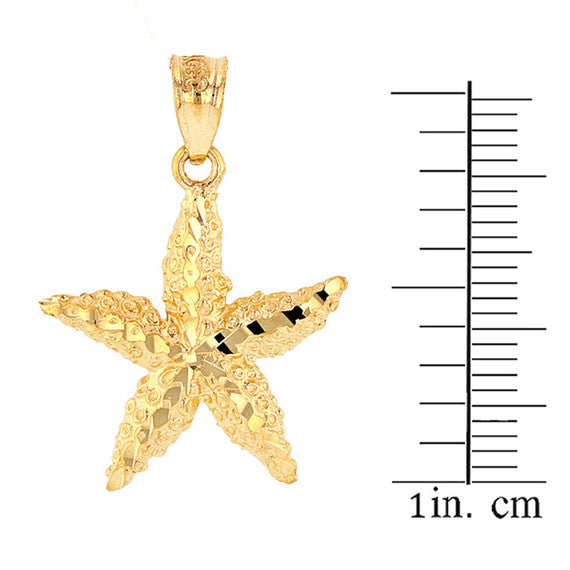 Solid Gold Diamond Cut Starfish Sea Star Pendant Necklace (Available in Yellow/Rose/White Gold)