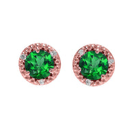 10k Halo Stud Earrings in Gold with Solitaire Lab Created Emerald and Diamonds(Available in Yellow/Rose/White Gold)