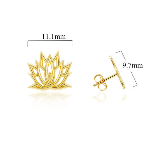 Yellow Gold Lotus Flower Bloom Stud Earrings