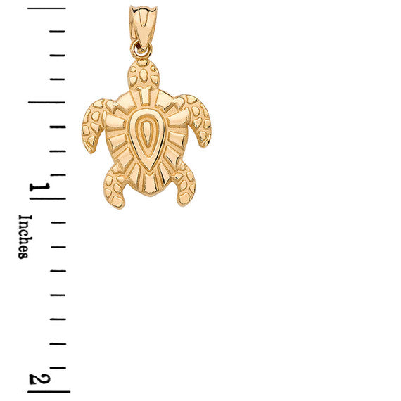 Gold Tribal Hawaiian Turtle Pendant Necklace (Available in Yellow/Rose/White Gold)