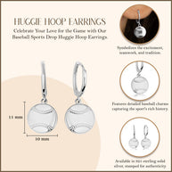 .925 Sterling Silver Baseball Sports Drop Huggie Hoop Earrings
