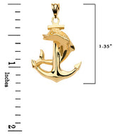 High Polished Gold Textured Dolphin Anchor Pendant Necklace (Available in Yellow/Rose/White Gold)