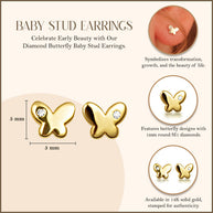 14K Yellow Gold Diamond Butterfly Baby Stud Earrings