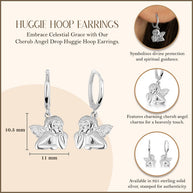 .925 Sterling Silver Cherub Angel Drop Huggie Hoop Earrings