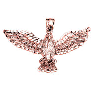 Gold Diamond Cut American Bald Eagle Pendant Necklace (Available In Yellow/Rose/White Gold)