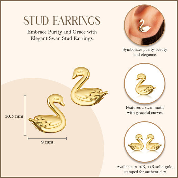 Yellow Gold Elegant Swan Stud Earrings