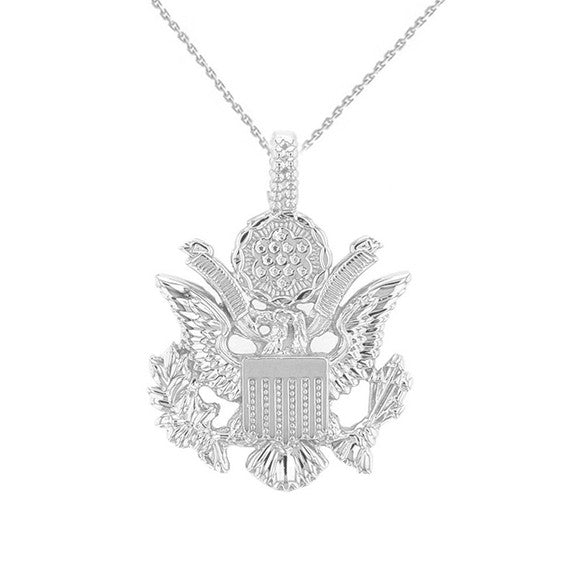 Solid Gold American Eagle Coat of Arms Pendant Necklace(Available In Yellow/Rose/White Gold)