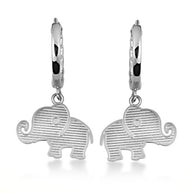 .925 Sterling Silver Elephant Wildlife Cuban Link Huggie Hoop Earrings