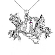 Sterling Silver Fighting Roosters Pendant Necklace