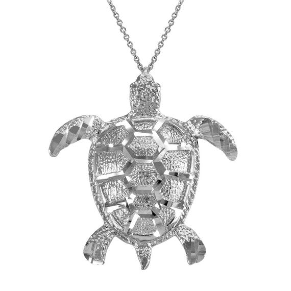 Gold Textured Style Sea Turtle Pendant Necklace (Available in Yellow/Rose/White Gold)