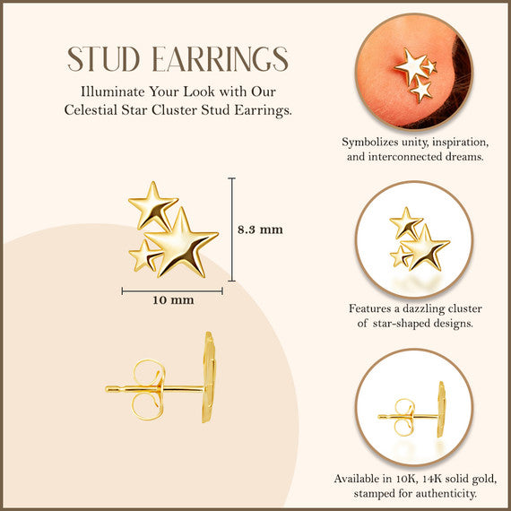 Yellow Gold Star Cluster Stud Earrings