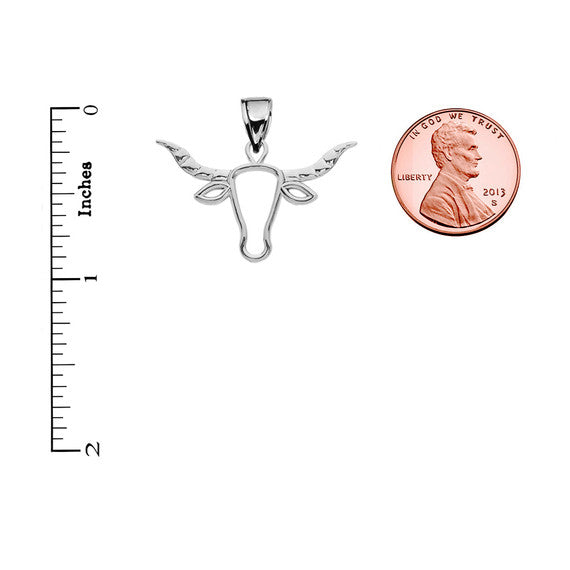 .925 Sterling Silver Texas Longhorn Bull Pendant Necklace