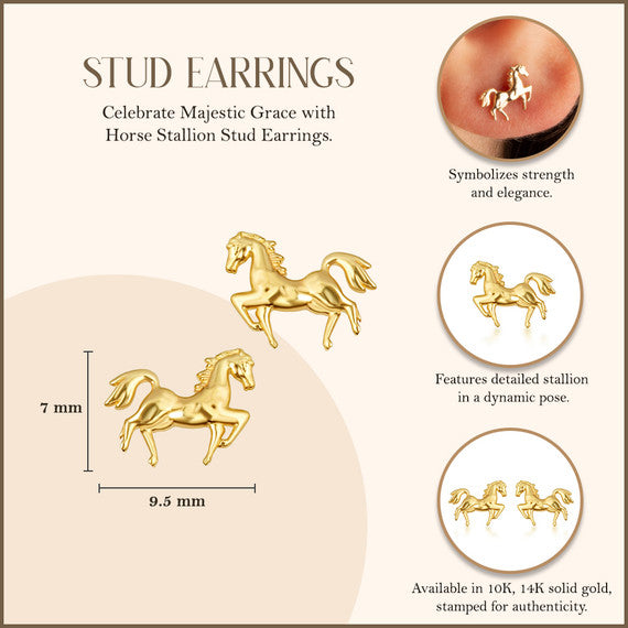 Yellow Gold Horse Stallion Stud Earrings