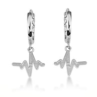 .925 Sterling Silver Heartbeat Pulse Milgrain Cuban Link Huggie Hoop Earrings