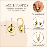 14K Yellow Gold Round Drop Dangle Earrings