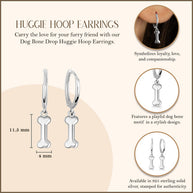 .925 Sterling Silver Dog Bone Drop Huggie Hoop Earrings