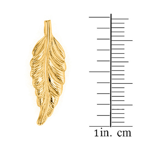 Solid Gold Bohemia Boho Feather Pendant Necklace (Available in Yellow/Rose/White Gold)