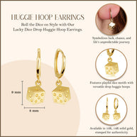 Yellow Gold Lucky Dice Drop Huggie Hoop Earrings