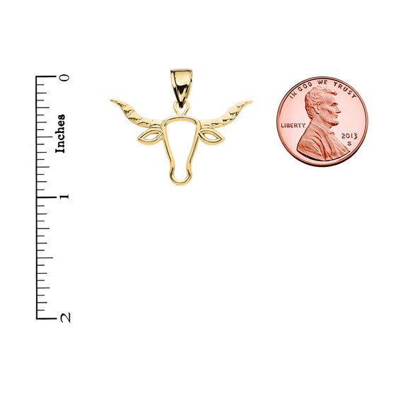 Gold Texas Longhorn Bull Pendant Necklace (Available in Yellow/Rose/White Gold)