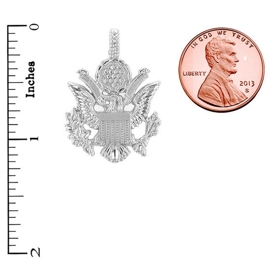 Sterling Silver American Eagle Coat of Arms Pendant Necklace