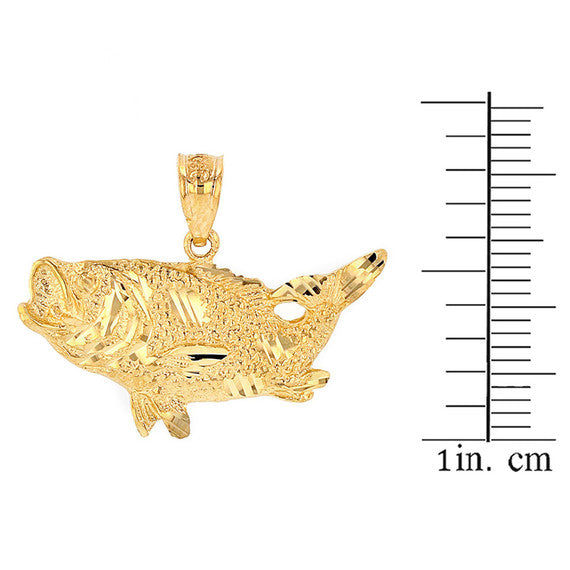 Gold Diamond Cut Bass Fish Pendant Necklace (Available in Yellow/Rose/White Gold)