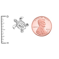 .925 Sterling Silver Diamond Hawaiian Honu Sea Turtle Hidden Bail Pendant Necklace