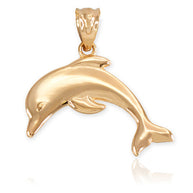Solid Gold Jumping Dolphin Pendant Necklace (Available in Yellow/Rose/White Gold)