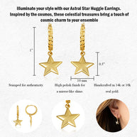Yellow Gold Star Cuban Link Huggie Hoop Earrings