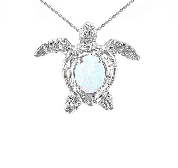 Gold Sea Turtle with Simulated Opal Shell (Available In Yellow/Rose/White Gold)