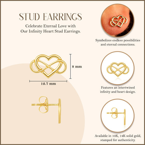 Yellow Gold Infinity Heart Stud Earrings