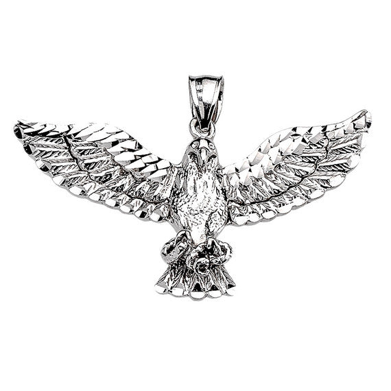 Gold Diamond Cut American Bald Eagle Pendant Necklace (Available In Yellow/Rose/White Gold)