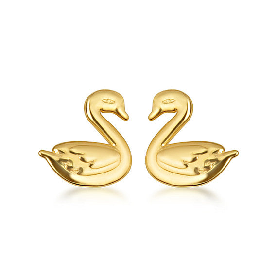 Yellow Gold Elegant Swan Stud Earrings