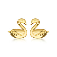 Yellow Gold Elegant Swan Stud Earrings