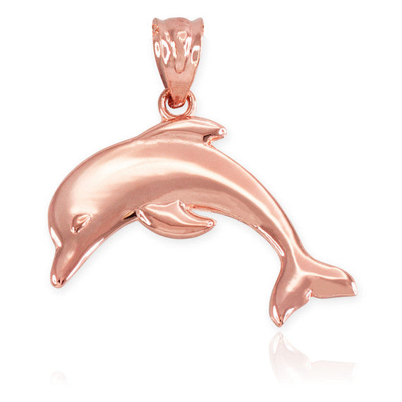 Solid Gold Jumping Dolphin Pendant Necklace (Available in Yellow/Rose/White Gold)