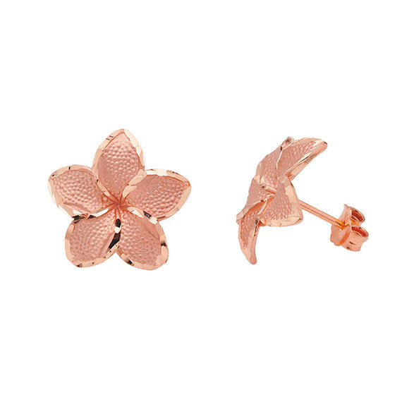 Gold Plumeria Flowers Stud Earrings (Available in Yellow/Rose/White Gold)