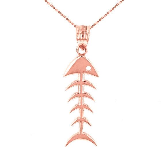 Gold Fish Bone Skeleton Pendant Necklace(Available In Yellow/Rose/White Gold)