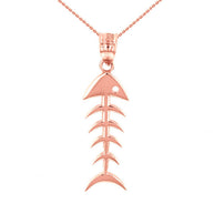 Gold Fish Bone Skeleton Pendant Necklace(Available In Yellow/Rose/White Gold)